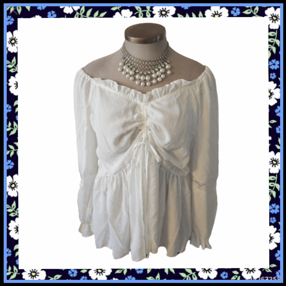 PRETTY ☆ SWISS DOT & LACE ☆ ROUCHED FRONT BLOUSE ☆ 22w ☆ NWT